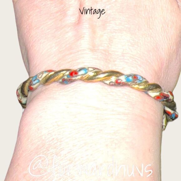 Vintage Unique Cloisonné Twisted Bangle Bracelet - Picture 6 of 12